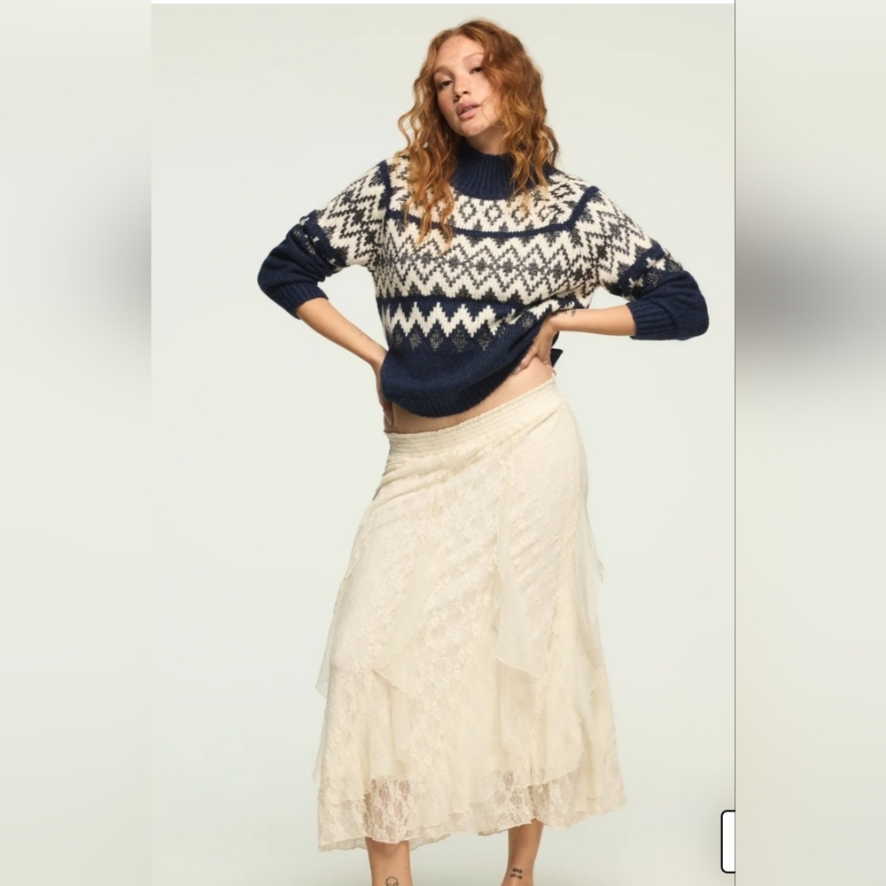 LUCKY BRAND FAIR ISLE MOCK NECK SWEATER SIZE SMALL NWT